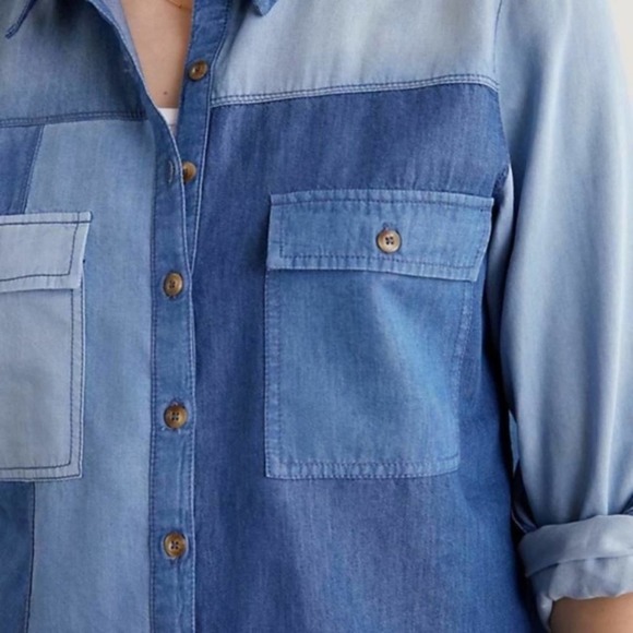 Pilcro & The Letterpress Denim Patchwork Button Up Top - Picture 4 of 10